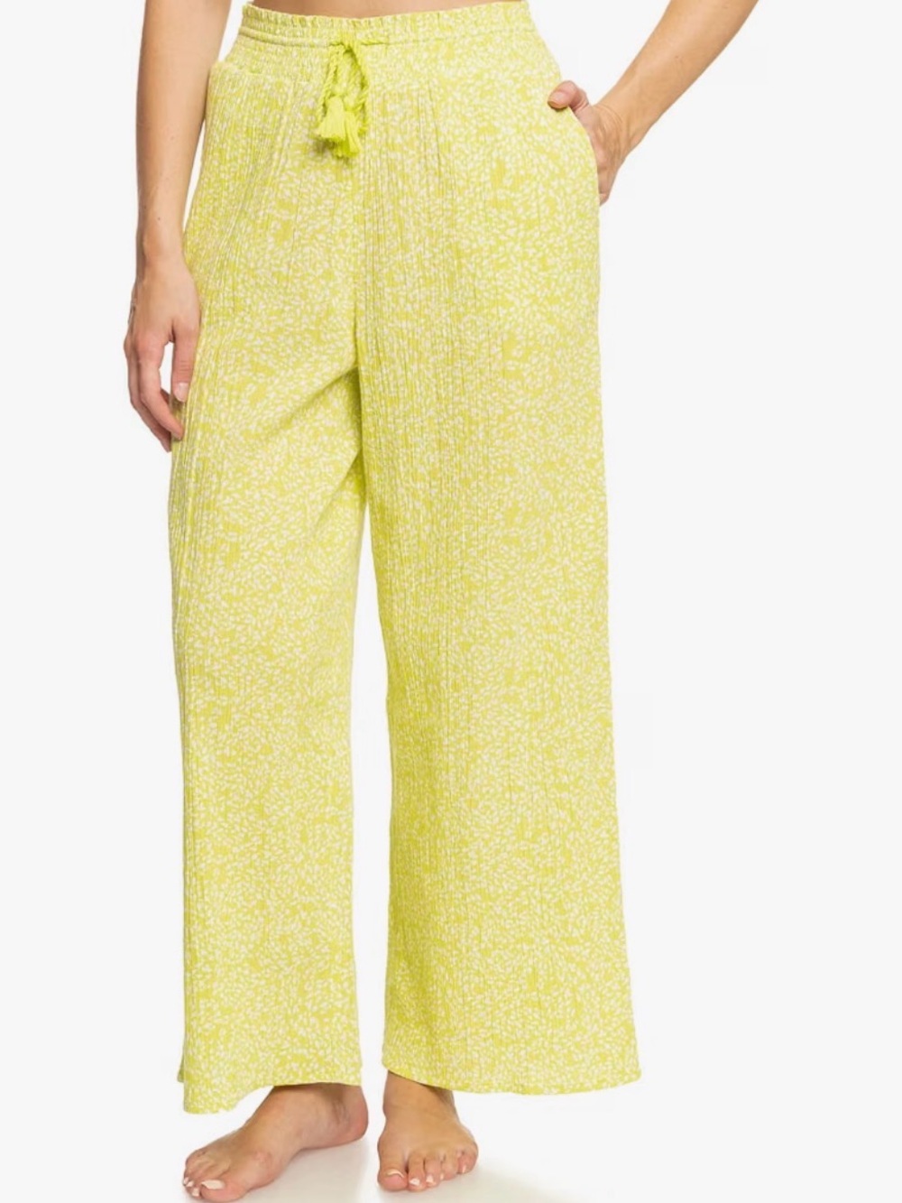 Roxy Wide-Leg Drawstring Pants in Lemon Print